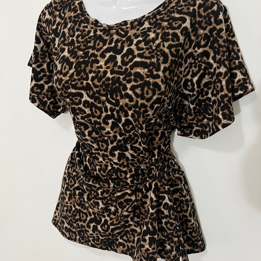 Faith and Joy Black and Brown Fitted Flutter Sleeve Blouse